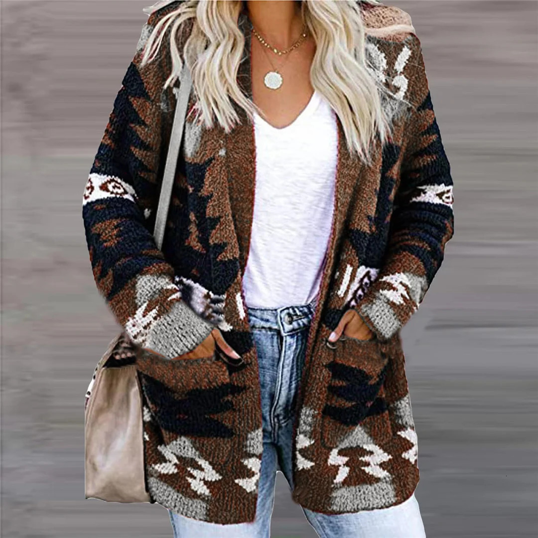 Plus Size Womens Autumn and Winter Loose Halloween Sweater Christmas Section Printed Knitted Cardigan 251028