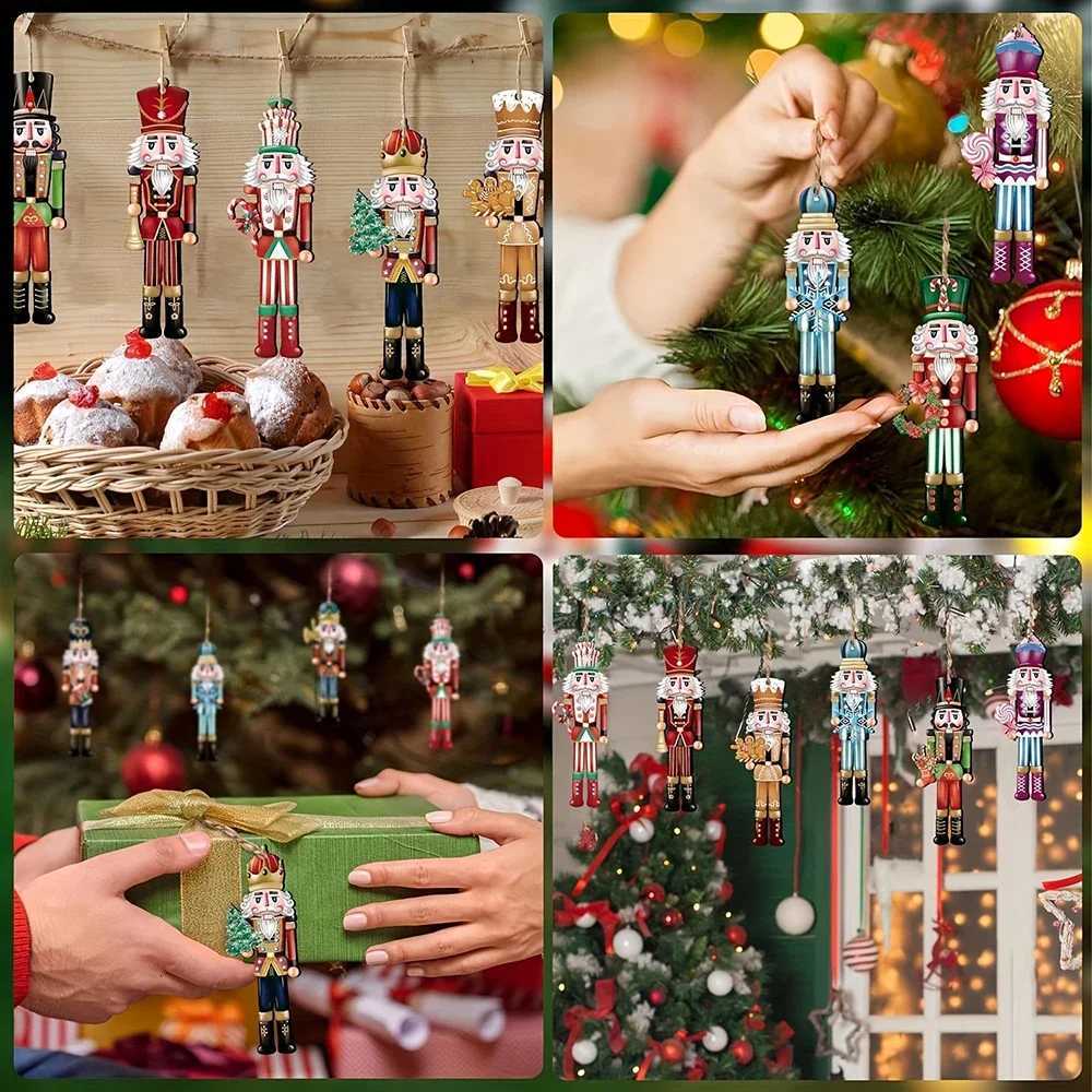 12pcs Christmas Nutcracker Soldier Wooden Pendant Xmas Tree Hanging Ornament 2025 Navidad Decoration for Home 2026 New Year Gift C251030