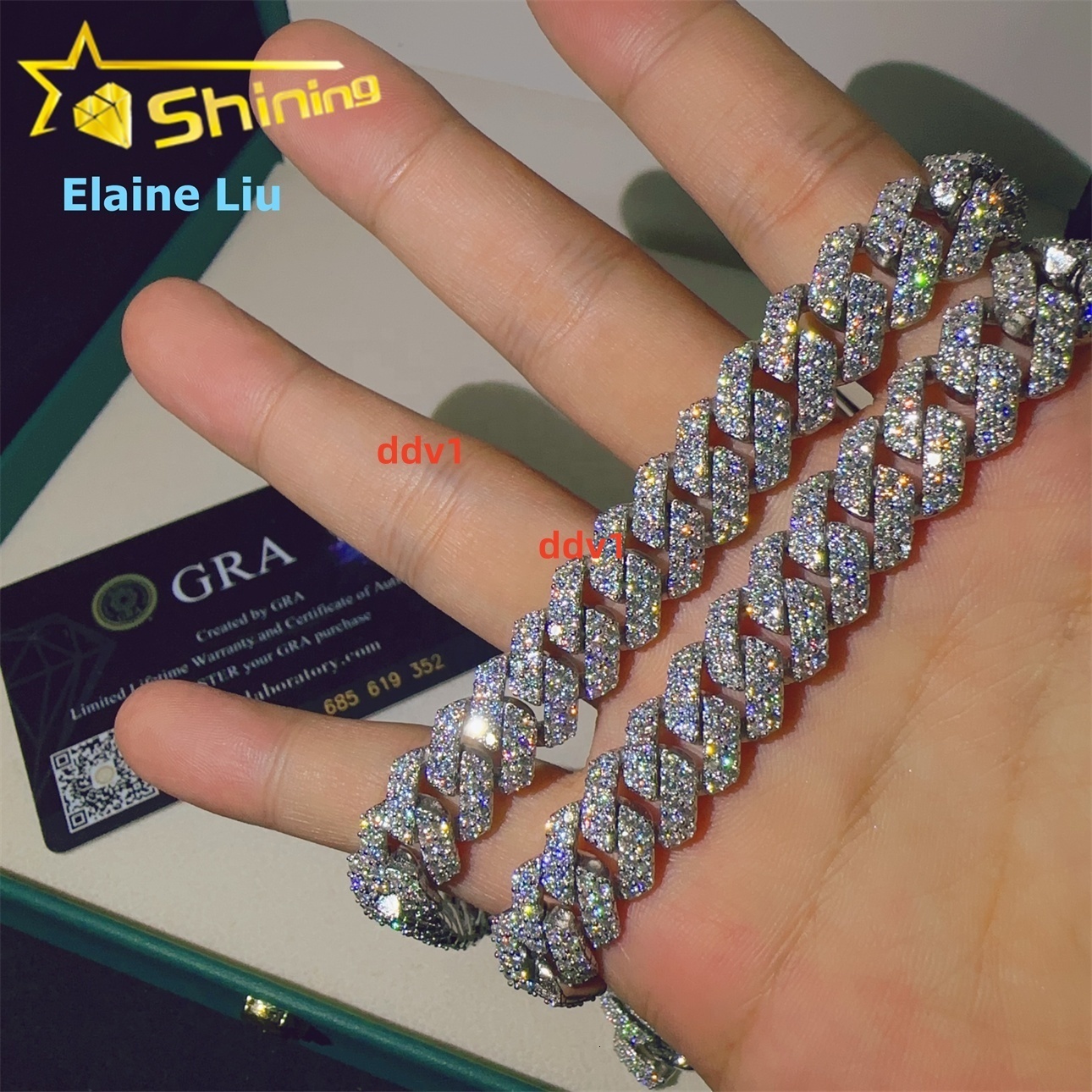 VVS Moissanite Hip Hop Custom Iced Out Fine Jewelry High Quality Diamond 12MM 925 Sterling Silver Cuban Link Chain Necklace Designer's style