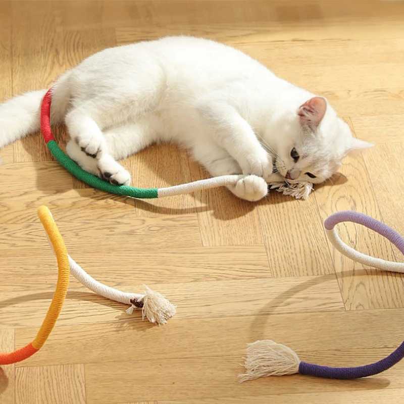 Cat String Toy Interactive Cat Scratcher Cotton Rope Toy Biteresistant Chewing Teething Cat Toy Pet Teaser Wand String Rope S251029