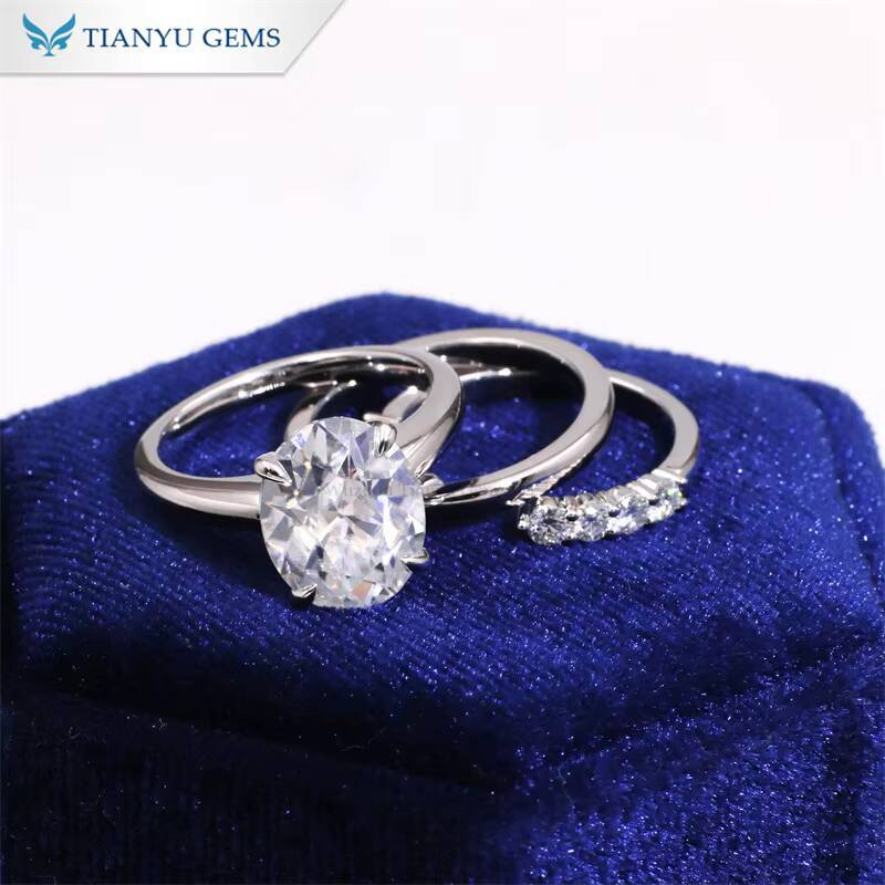 Tianyu Gems 14k White Gold 9512mm Oval Oec Cut DEF VVS1 Moissanite Diamond Ring Set for Women Party