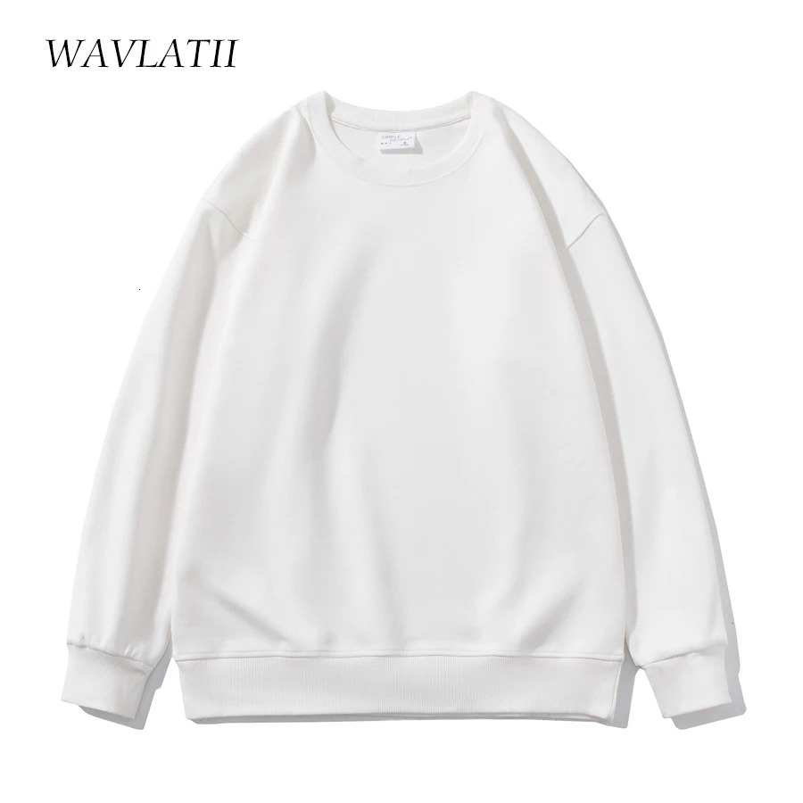 WAVLATII Women Simple Style Khaki Sweatshirt Female Fashion Streetwear Soild Oneck Hoodie Casual White Tops for Autumn 251030