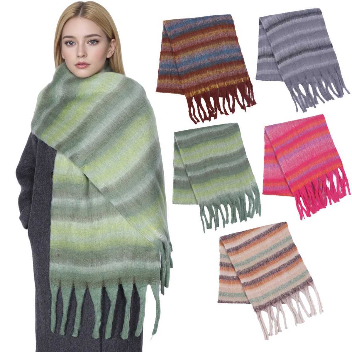 Winter Scarf for Women Cashmere Warm Striped Blanket WrAPs Thick Soft Bufanda Scarves Tassel ShAWls Long Poncho EcharpeW251030
