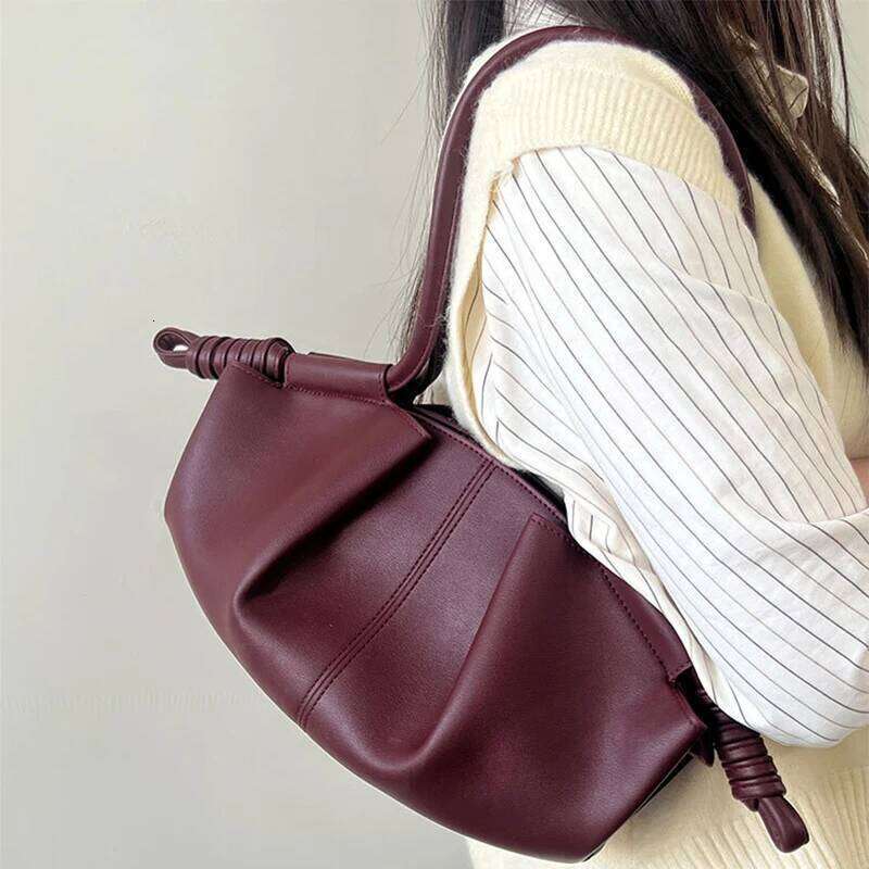 Brand Cloud Dumpling Drawstring Design Women's Adjustable Shoulder Strap Crossbody Handbag Textured Underarm Bag