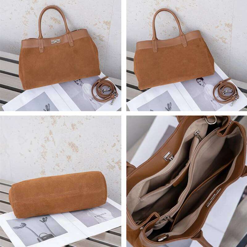 Designer bag 52 Hifashion Retro Suede Genuine Leather Tote Handbags For Women 2025 Designer Top Handle Matte Office Female Shoulder Bags