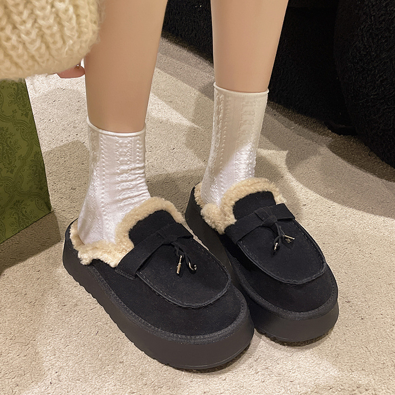 Slippers High Appearance Level Thick Bottom Bao Head Plus Cashmere Warm Home Fashion All Comfortable Non-slip Breathable Women's