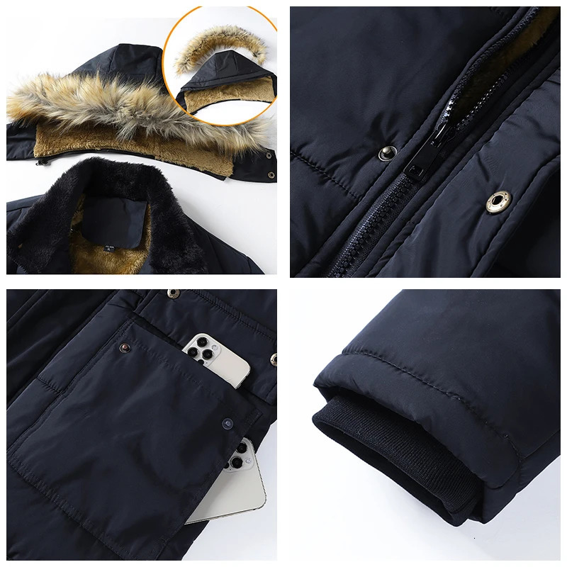 Men Winter Windproof Fleece Warm Thick Jacket Parkas Coat Men Fashion Hooded Fur Collar Jacket Classic Casual Parka Men 251028