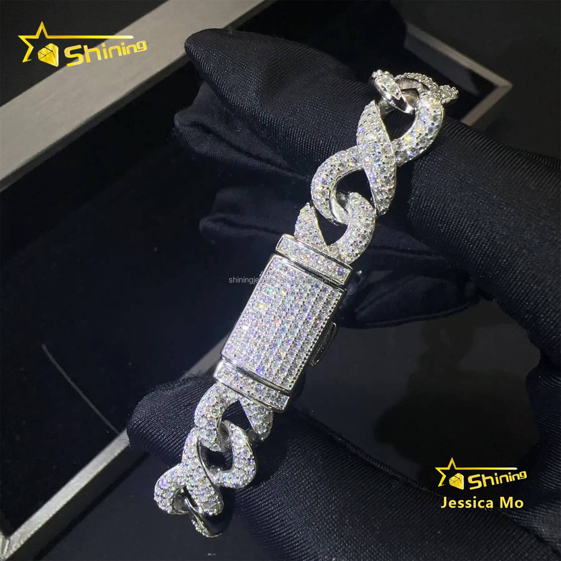 New Design Hip Hop Fashion Jewelry 10mm VVS1 Moissanite Iced Out GRA Certificate S925 Silver Infinity S925 Cuban Bracelet Man