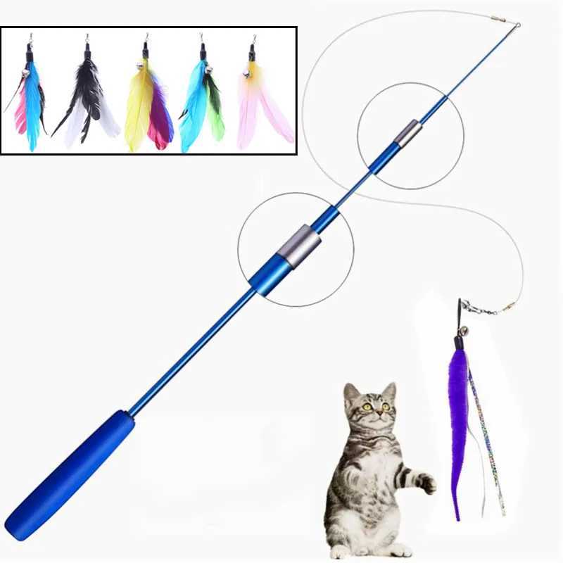 Pet Cat Toy Super Long Three Section Telescopic Rod Cat Teaser Stick Feather Replacement Head Cat Teaser Supplies New S251029