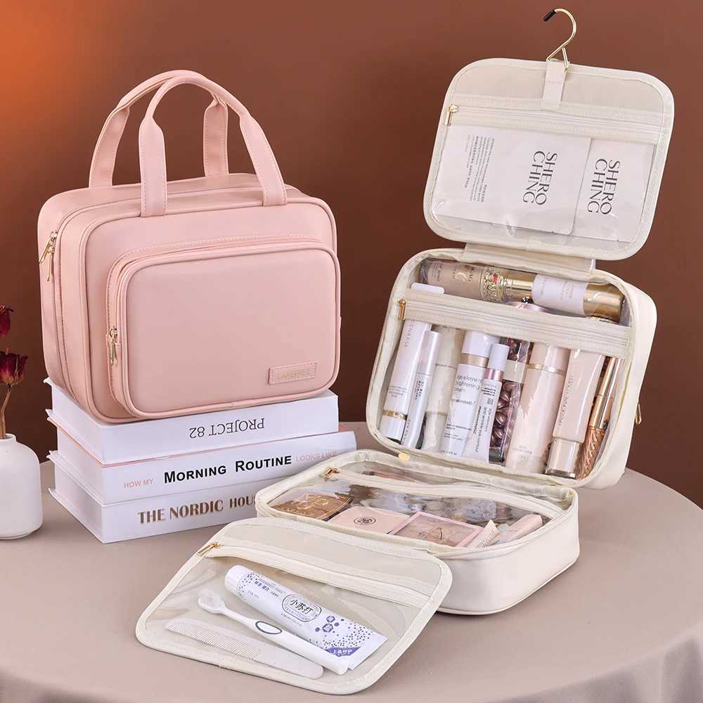 Large Capacity Cosmetic Bag Makeup Toiletries Organizer PU Leather Portable Travel Toiletry Pouch Women Cosmetic Storage Bag J251115