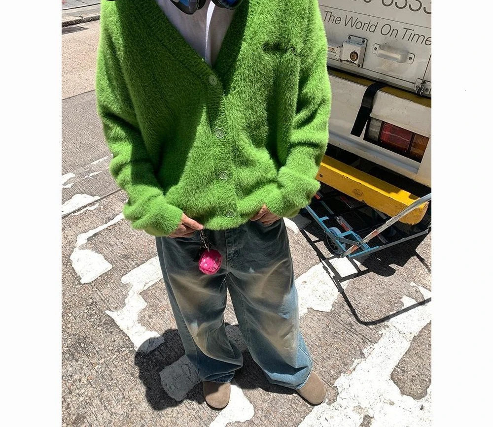 Autumn and Winter Soft Waxy Sweater Dopamine Color Mohair Knitted Cardigan Street Casual Men and Women Couple Lazy Sweater 251029