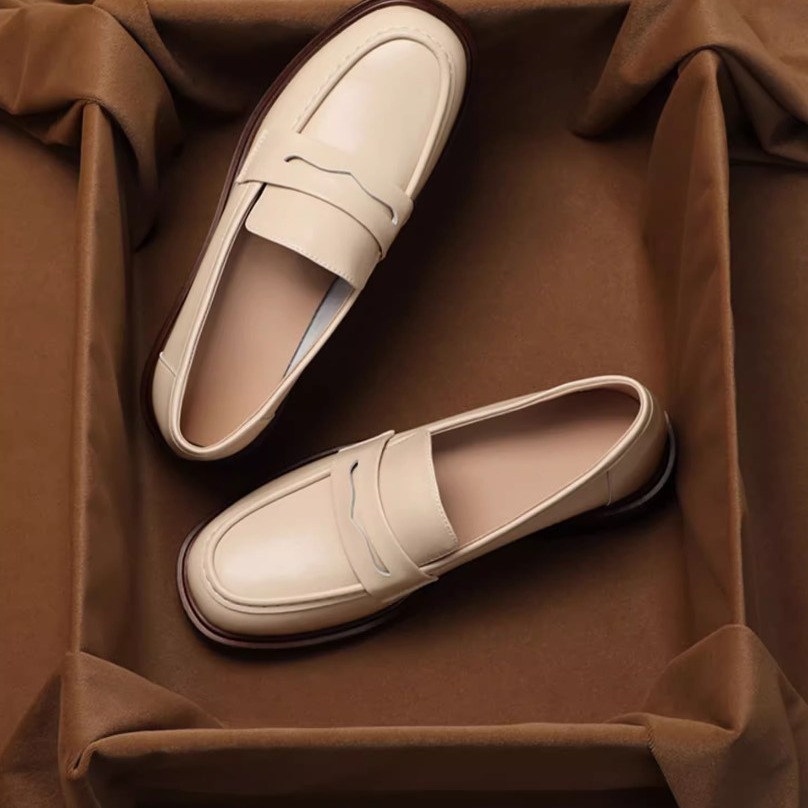 Real soft leather loafers women's spring single shoes retro thick-heeled round toe Mary Jane shoes with one foot of small leather shoes