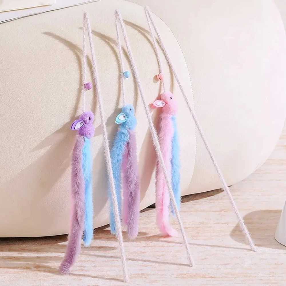 2pcs Cat Toys Plush Tassel Cats Teaser Stick Wool Rabbit Cat Toys Interactive Sticks Cats Toy with Bell Kitten Toy Pet Supplies S251029{category}