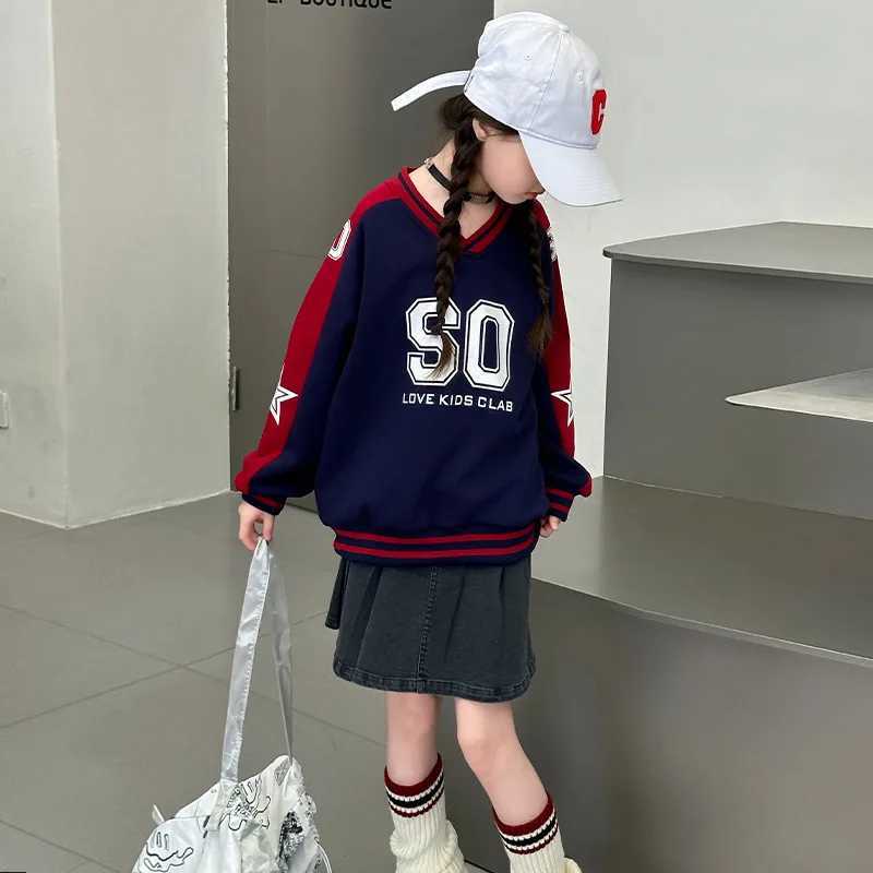 2025 new spring Girls clothes Sweatshirt Kids teens letters splicing Child autumn striped hooded tracksuit 6 7 8 9 10 11 12 yearT251030