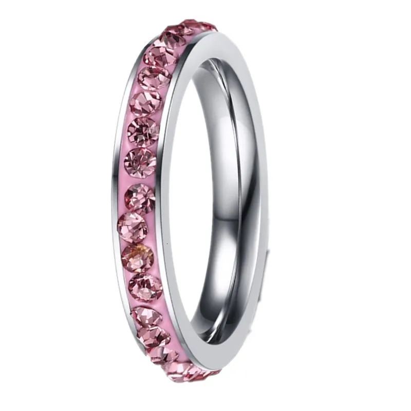 QianBei 4MM Stainless Steel Ring Band One Row Color Crystal Rhinestone Women Men Wedding Cocktail Graduation Class Xmas Gift 251023