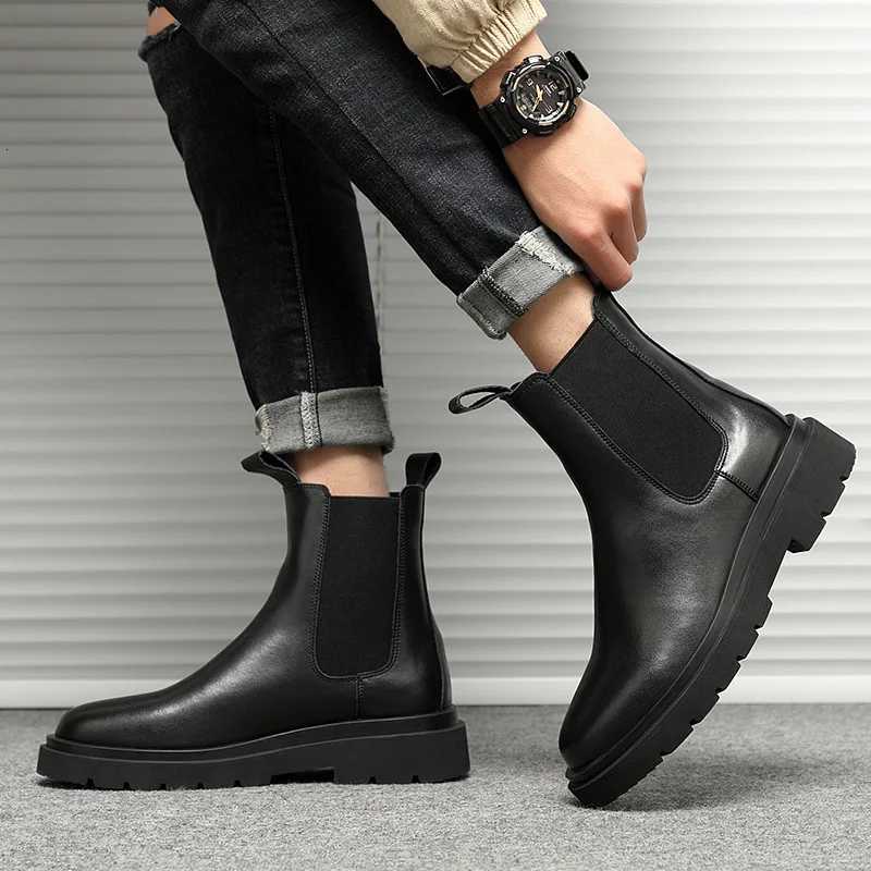 2024 Autumn New Chelsea Boots for Men Black Boots Platform Shoes Fashion Ankle Boots Winter Slip on Men Shoes New Z251029