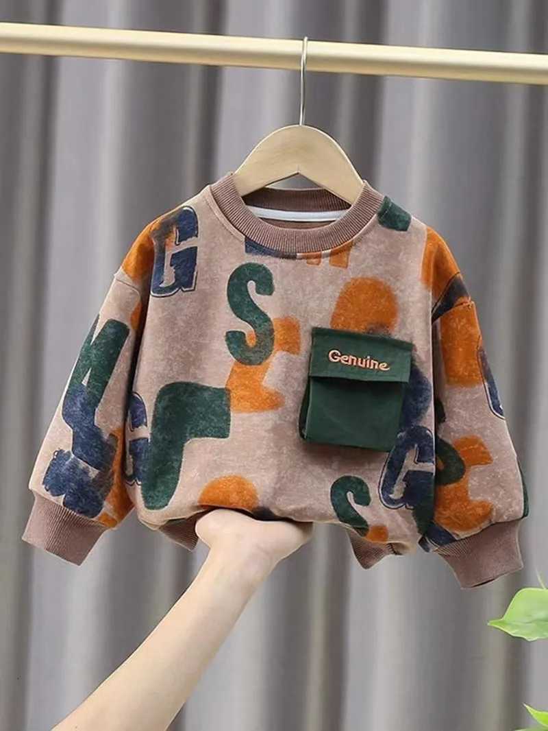 Boys Hoodie Spring And Autumn 2024 New Childrens Autumn Trendy Top Baby Long Sleeved Clothes Childrens SweaterT251030