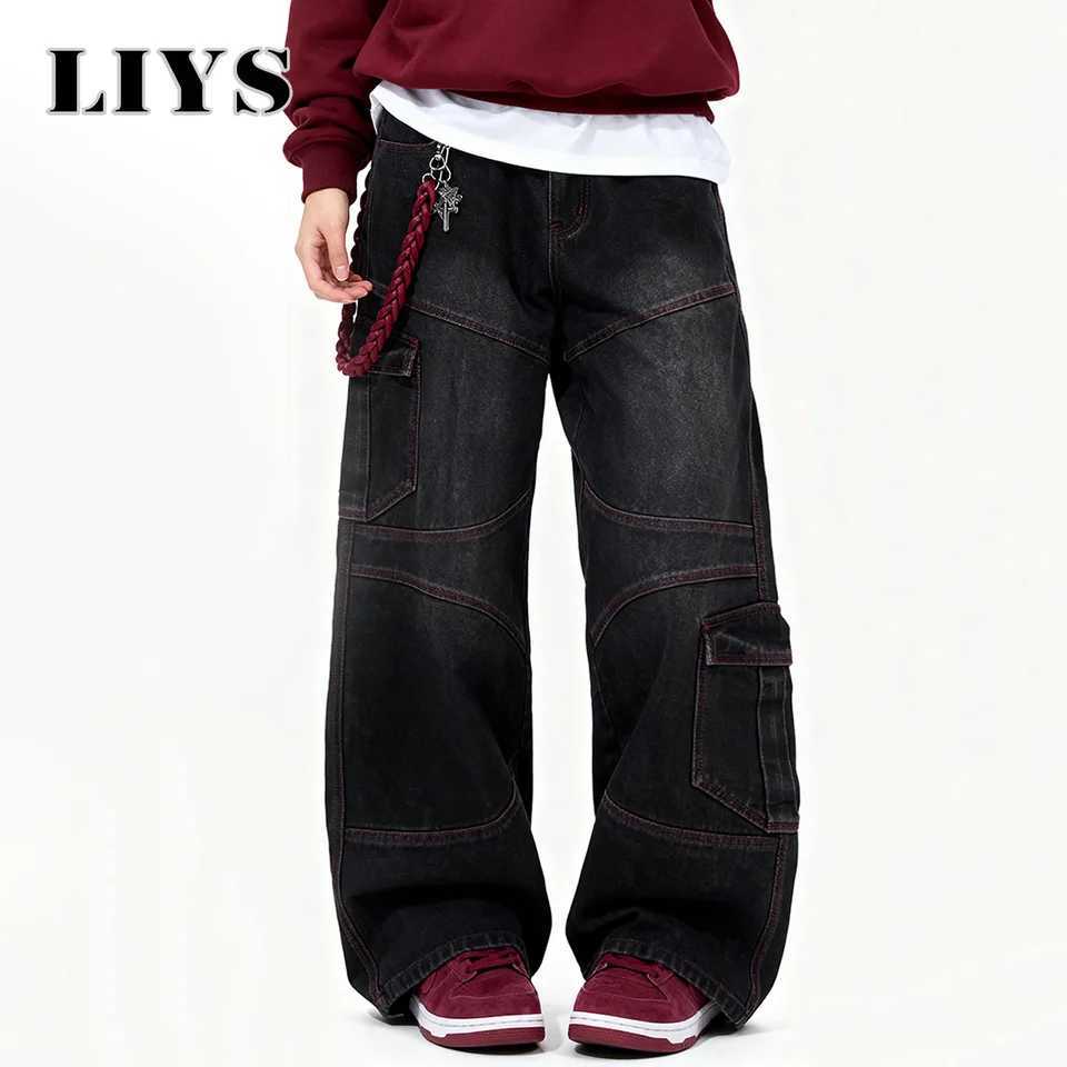 Mens American Street Retro Deconstruction Loose Wide Leg Jeans Unisex Baggy Mens Clothes Multi Pocket Skateboard Pants Jeans J251030