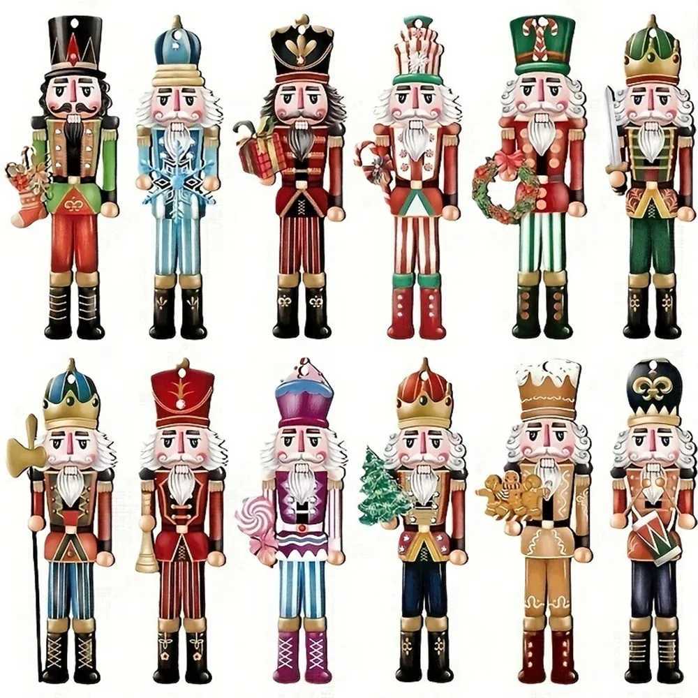12pcs Christmas Nutcracker Soldier Wooden Pendant Xmas Tree Hanging Ornament 2025 Navidad Decoration for Home 2026 New Year Gift C251030