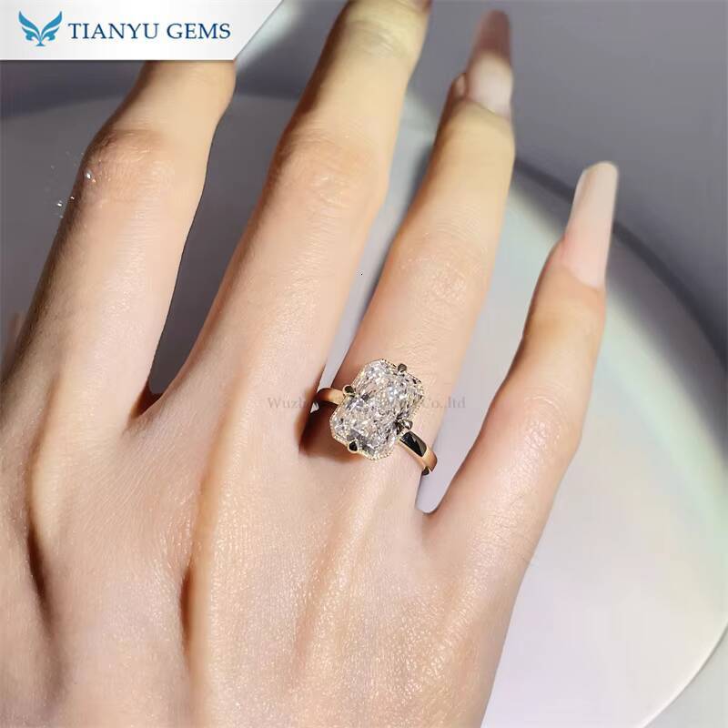 Tianyu Gems Private Custom 811mm 45ct Radiant Moissanite 14k Yellow Gold Jewelry Ring for Women Engagement