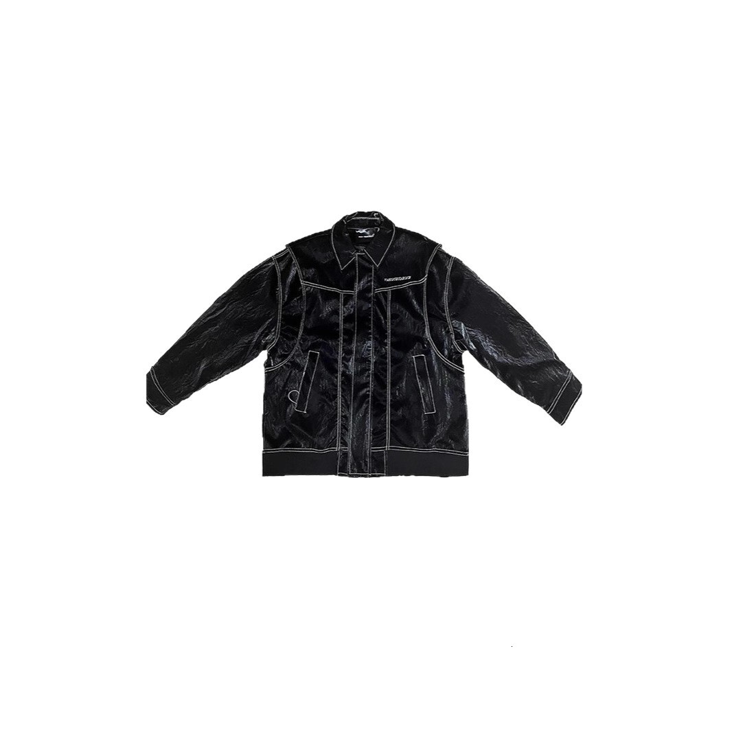 High-end Liquid Designer Coat Glossy Padded Shoulder Leather Jacket For Men Autumn New Trendy Loose Fit Versatile Coat