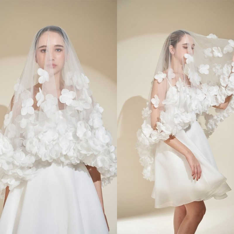 Elegant Fingertip Veil Wedding Veils One Layer Tulle 3D-Appliques Lace Tulle Bridal Veil Custom Made Wedding Accessories