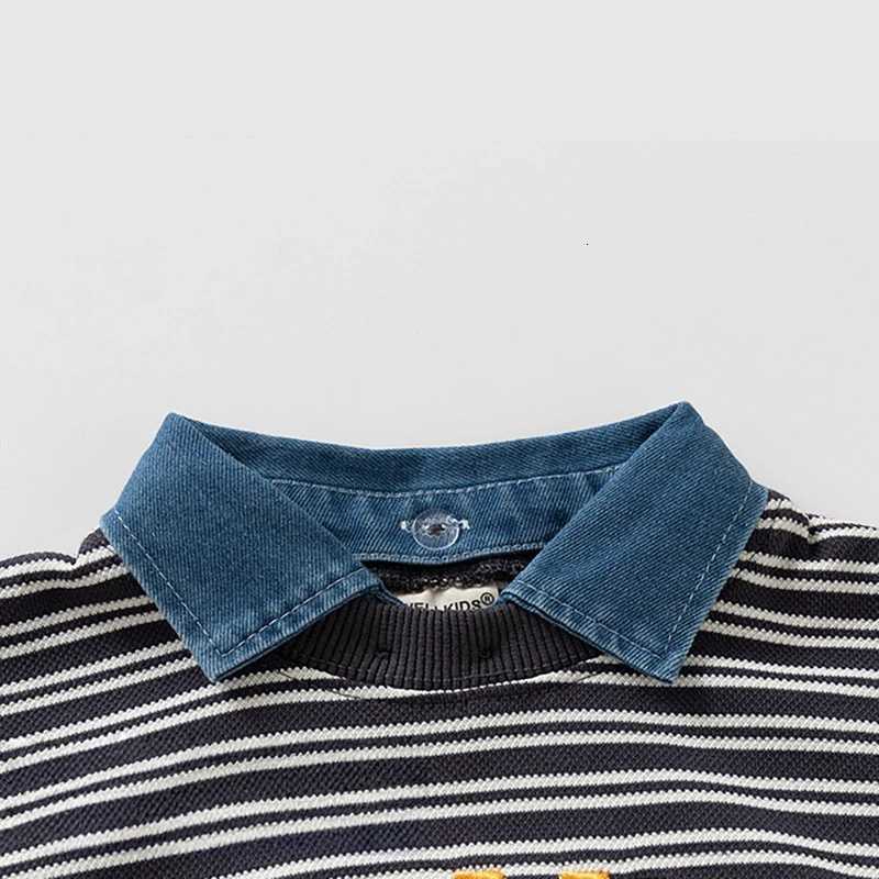 Spring Autumn New Children Clothes False TwoPiece Sweatshirt with Detachable Shirt Collar Striped Design Top for 27Y BoysT251030