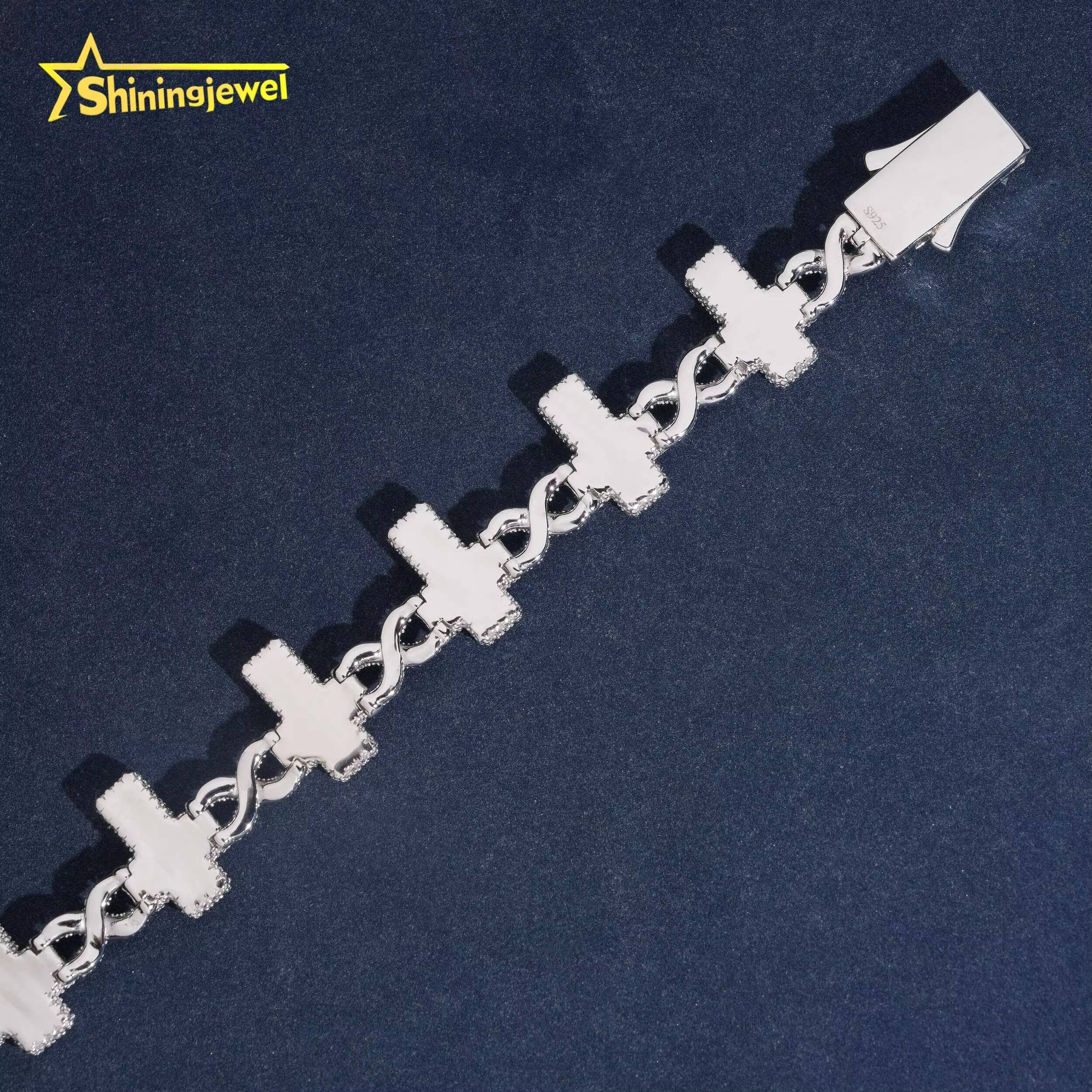 16mm Cross Bracelet Iced Out VVS Moissanite 925 Silver Fine Hip Hop Moissanite Jewelry Miami Cuban Link Chain Diamond Bracelet Designer's style