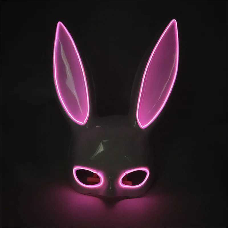 LED Sexy Rabbit Ears Mask Carnival Christmas Dance Party Masquerade Cosplay Rabbit Leather Mask Cute Bunny Long Mask For WomenW251029