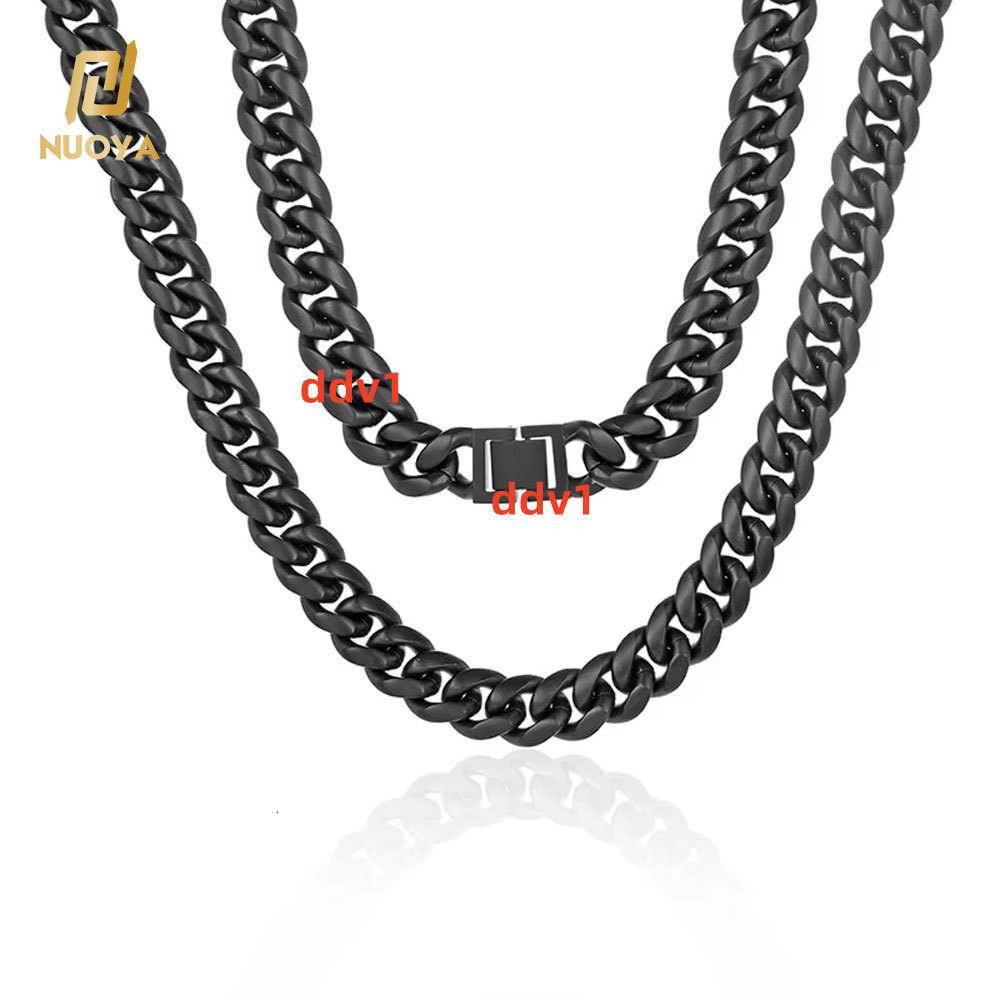 NUOYA Hip Hop Jewelry 81214MM Men Hip Hop Miami Matt Black Cuban Link Chain Stainless Steel Black Chain Necklace for Men Women Designer's style