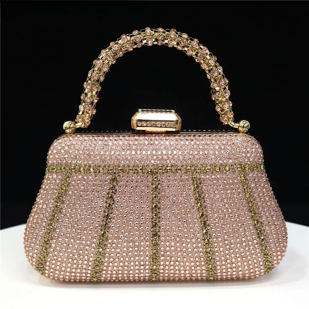 In Nigeria Exquisite Evening Bags With Diamond Fashion Handle Clutch Rhinestone Embellished Long Chain Bag 251023CJ