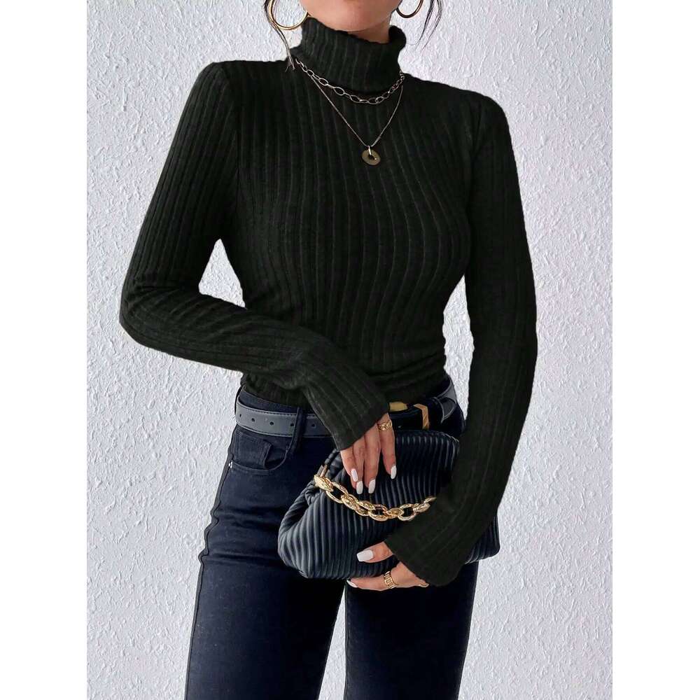 Elegant Solid Basic Knitted Tops New Women Turtlneck Sweater Long Sleeve Casual Slim Pullover Fashion Simple Style Design Designer Sweater Women Bear 