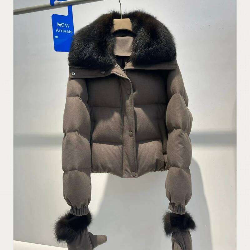 Women Cashmere Coat Filling Goose Down Overcoat Natural Fox Fur Jacket Soft Coats Designer Women