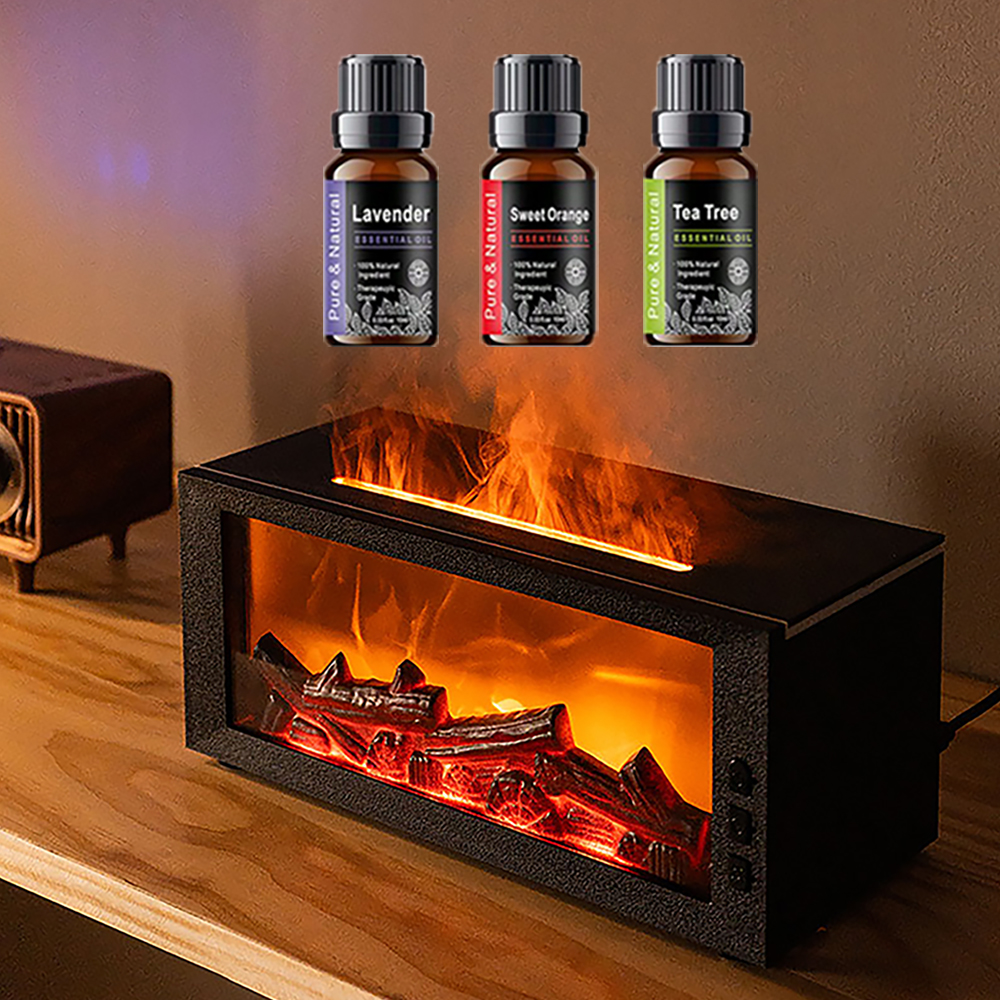 Magic Flame Aromatherapy Diffuser: Flickering LED Fireplace, Remote, Timer, Auto-Off. Waterless Scent & Essential Oil Diffuser.