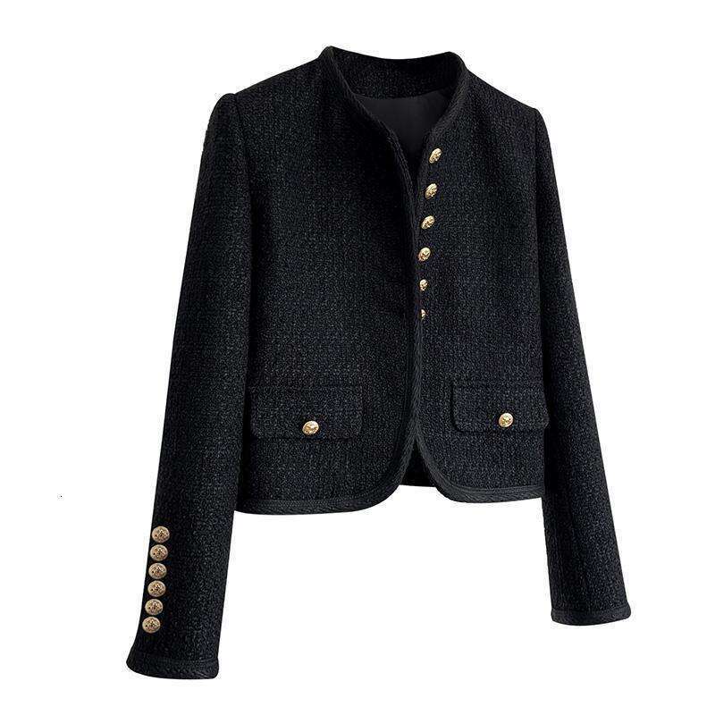 Bla Gold Tweed Ort Jaet Women's Autumn Winter New Sle Commute Loose Fit Ket Design Pure Color Button Closure