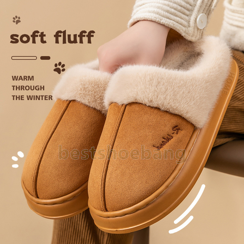 designer shoes fuzzy slippers winter couples slides brown gray pink warm anti-slip cotton plush indoor house shoes size 36-41