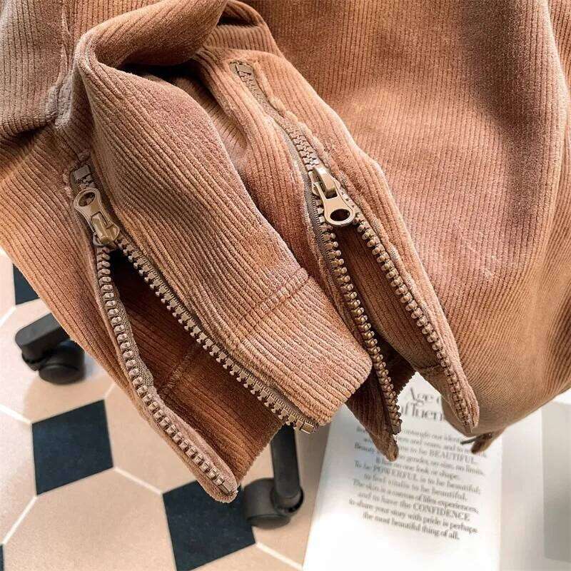 Gmiixder American High Street Lamp Corduroy Zippered Hoodie Men Women Autumn Winter Hiphop Heavyweight Thickened Workwear Jacket