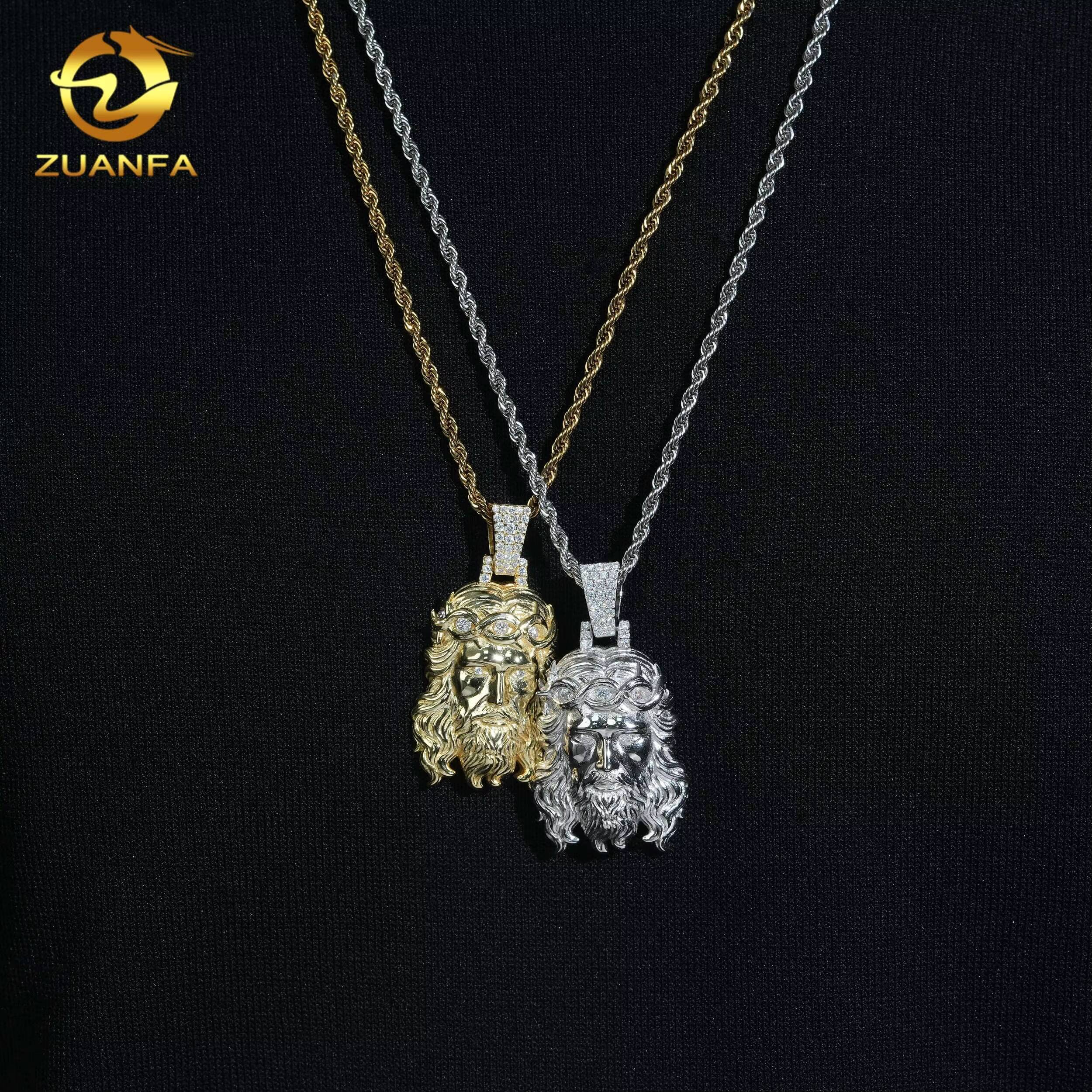 Ready to Ship Middle Size Custom Charms Iced Out 925 Silver VVS Moissanite Diamond Hip Hop Jewelry Solid Back Jesus Head Pendant