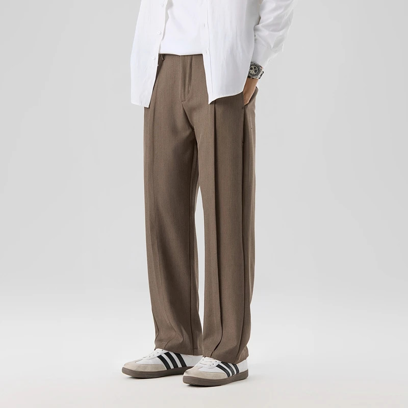 Autumn Casual Suit Pants Korean Mens Pants Straight Loose Sweatpants Soft Wide Leg Long Baggy Business Trousers 251028