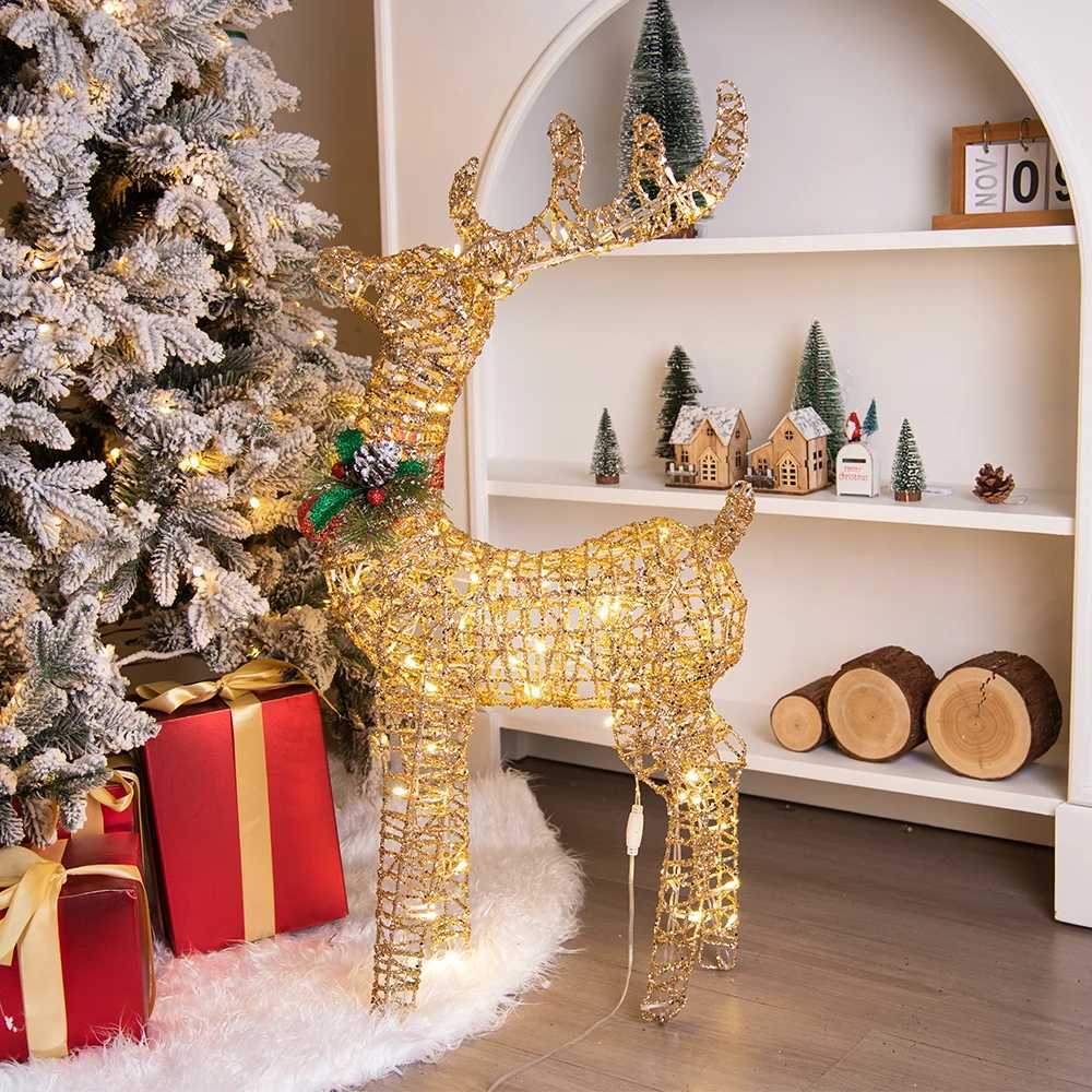 Christmas Iron Deer Ornaments Golden Reindeer Cart Elk Garden Decoration Christmas Tree Matching Scene Deer Light New Year Decor C251030