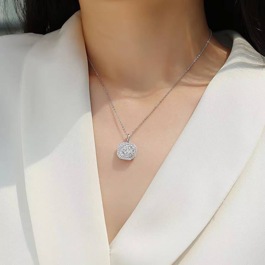 Local Stock in US 925 Silver Gra Moissanite Necklace Small Square Bag Shape Shining Diamond Pendant Jewelry for Wedding