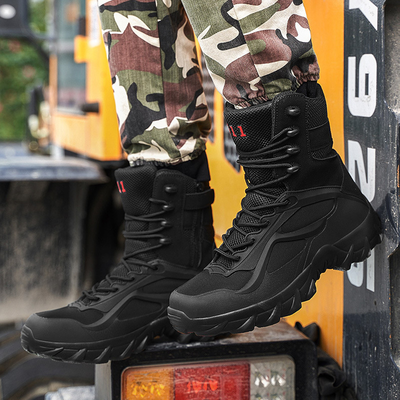 Designer Men's Shoes Outdoor Luxury Hiking Boots High-top Tactical Special Forces Military Boots Winter Warm Sneakers Work Safety Shoes Black Kha