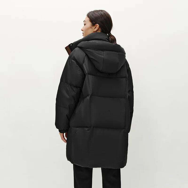 Semir Down Jacket Women Long Length Hooded Black Color Block Winter New Loose Outerwear Fashion Women's Wear