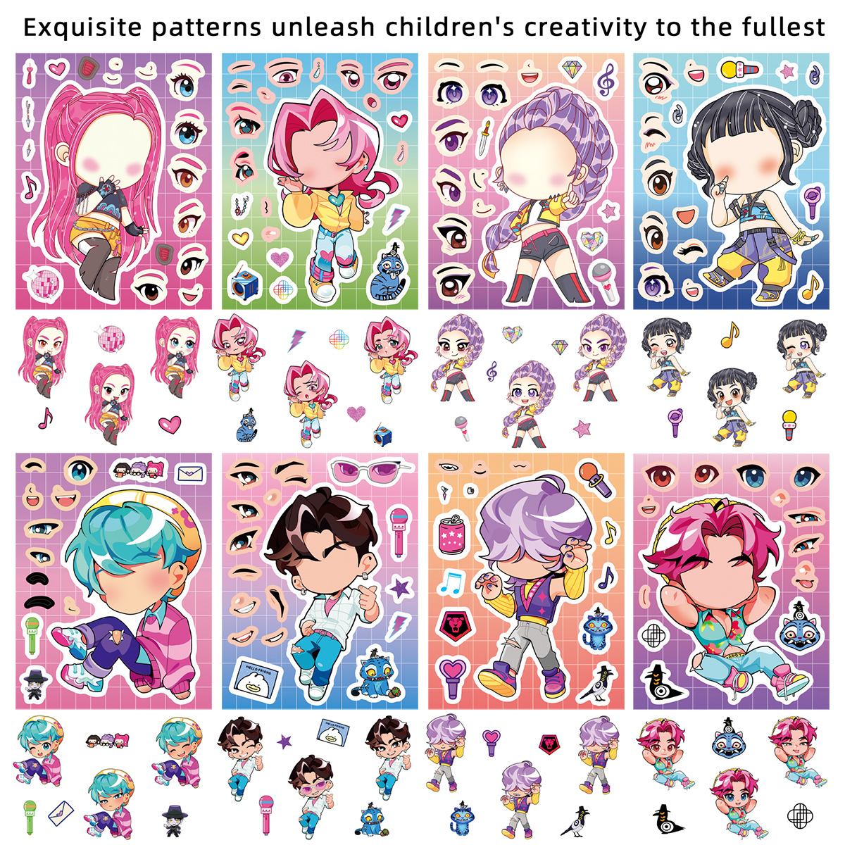 8 Sheets per set Kpop Demon Hunters Puzzle stickers DIY handicrafts Waterproof repeating sticker Cute Cartoon Animls Designs