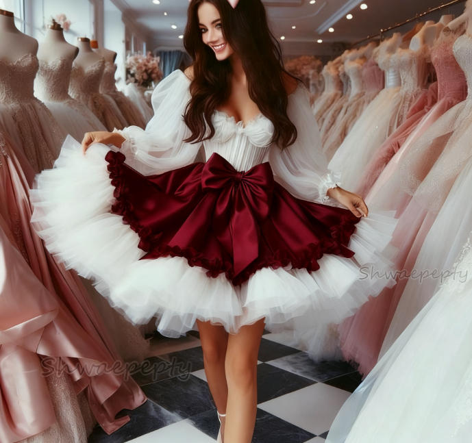 White And Purple Short Prom Dresses Long Sleeves Ruffles Ball Gown Lolita Party Dress 2026 Homecoming Dress Birthday Special Occasion Gowns