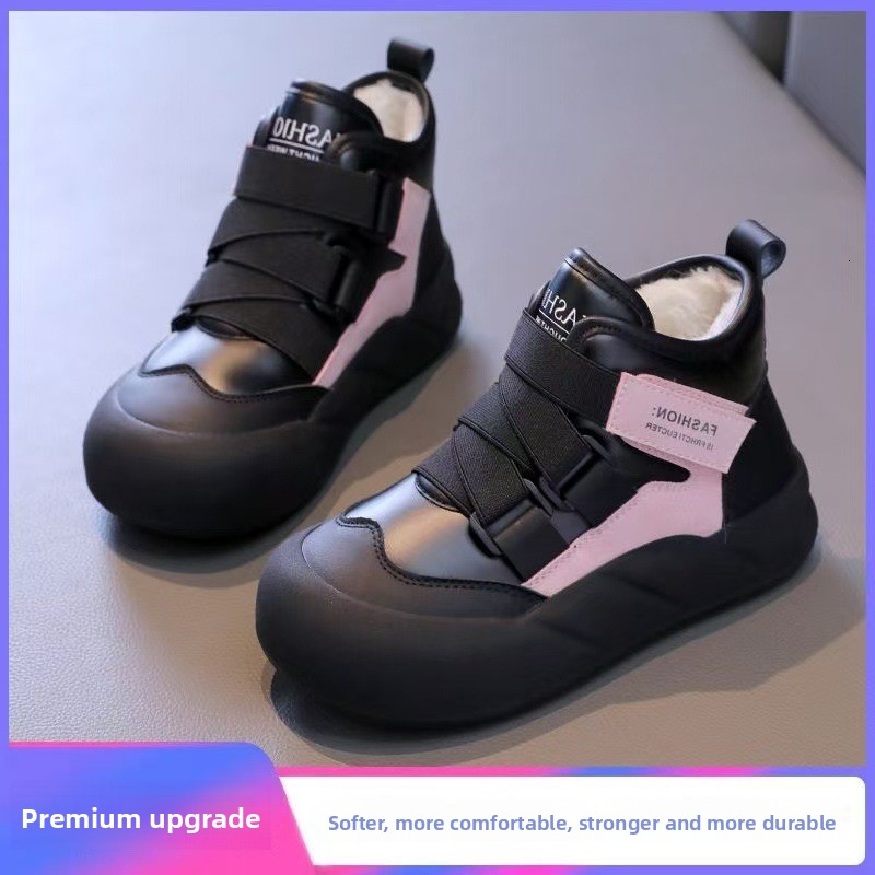 New girls' snow boots, winter children's wool lined warm cotton shoes, plus size girls' fashionable cotton boots, trendy designer shoes
