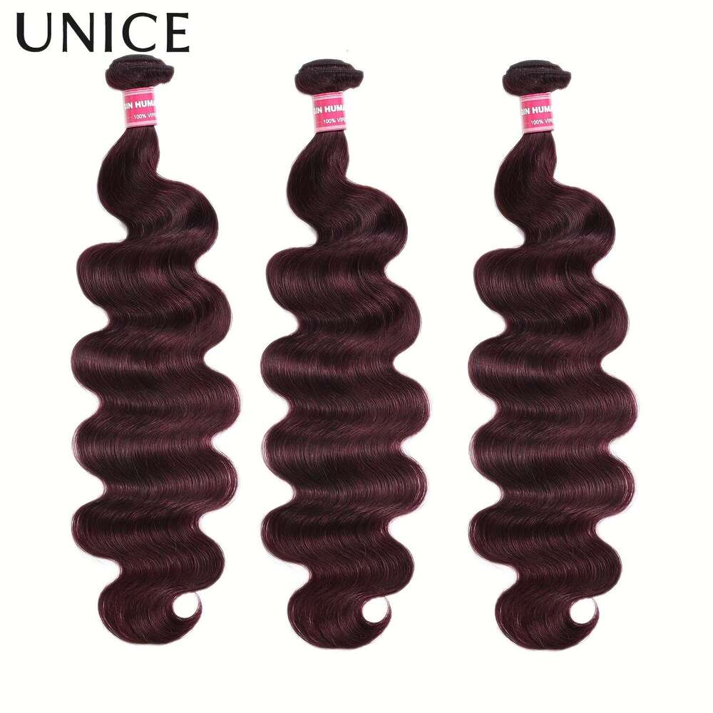 Unice Bury Plum Color Body Wave Virgin Human Weave 1 Bundle And 3 Bundles, Bundles Women Real Hair,