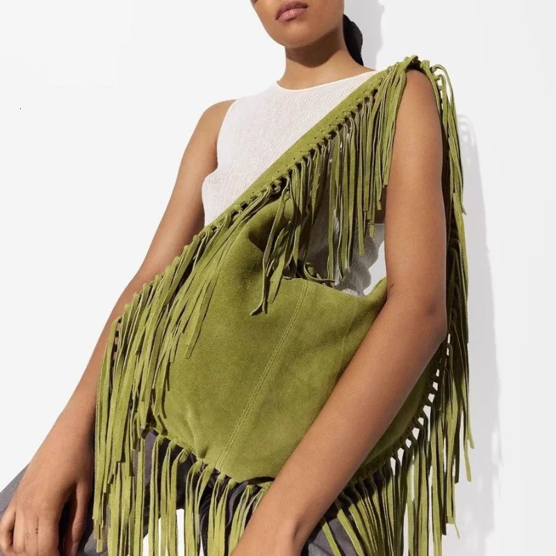 Boho Style Fringe Rivet Crossbody Bag Vintage Suede Shoulder Bag Lady Large Capacity Casual Fringe Postman Shoulder Dumpling Bag251029