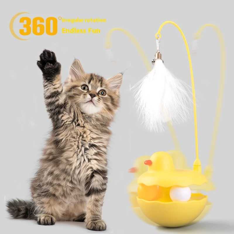 Tumbler Cat Teaser Toy with Removable Feathers Bells Self Amusing Kitten Play Wand Easy to Clean and Reassemble S251029{category}