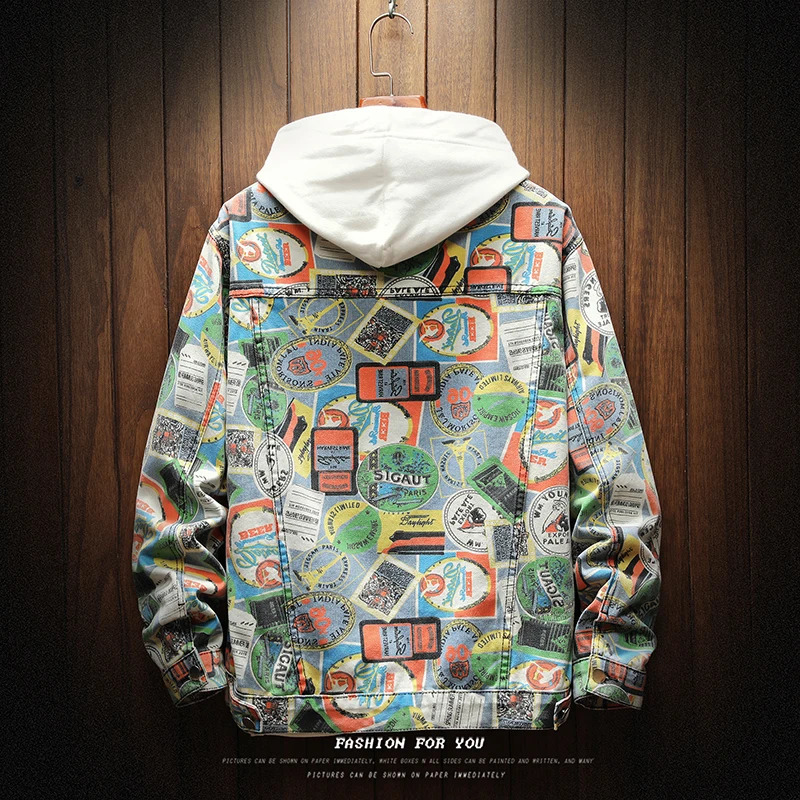 YASUGUOJI Personalized Design Denim Jacket Men Fashion Camouflage Graffiti Jackets Streetwear Plus Size Mens Jeans Coat 251029